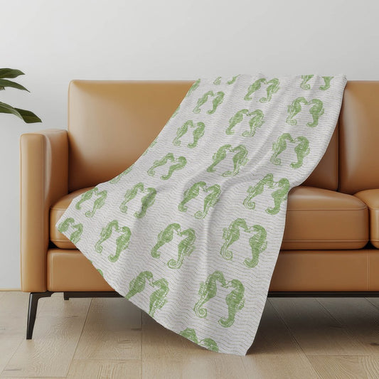 50" X 70" Green And Ivory Animal Print Polyester Woven Plush Throw Blanket