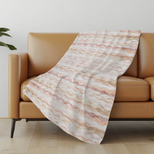 50" X 70" Peach Beige And Ivory Abstract Polyester Woven Plush Throw Blanket