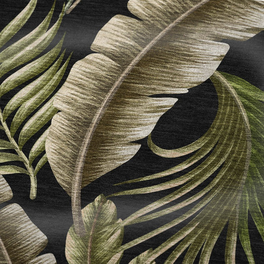 50" X 70" Midnight Chocolate And Beige Leaves Polyester Woven Plush Throw Blanket