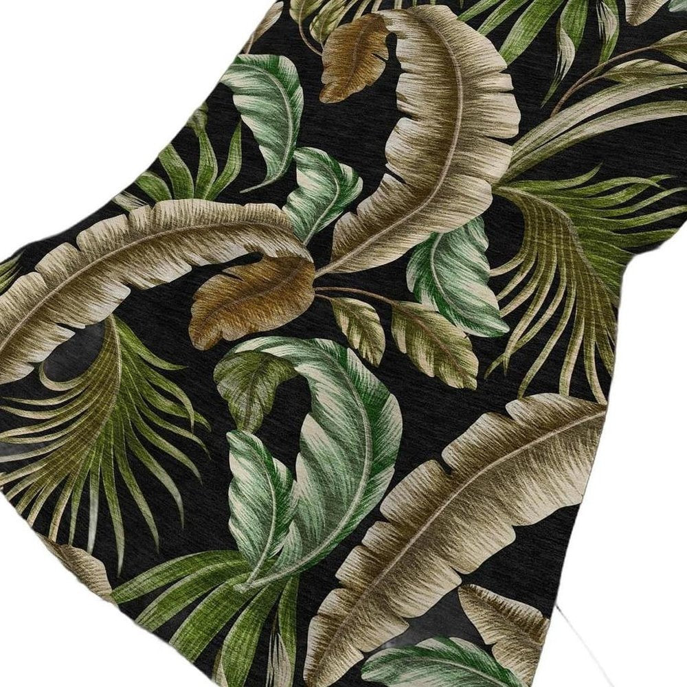 50" X 70" Midnight Chocolate And Beige Leaves Polyester Woven Plush Throw Blanket