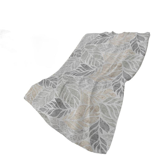 50" X 70" Gray And Charcoal Leaves Polyester Woven Plush Throw Blanket