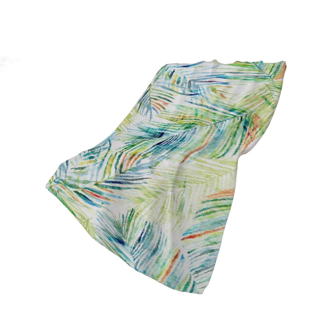 50" X 70" Ivory Blue And Green Leaves Polyester Woven Plush Throw Blanket