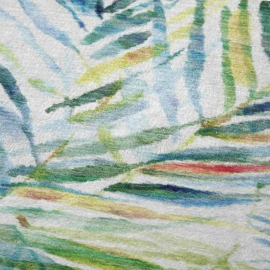 50" X 70" Ivory Blue And Green Microfiber Leaves Plush Throw Blanket