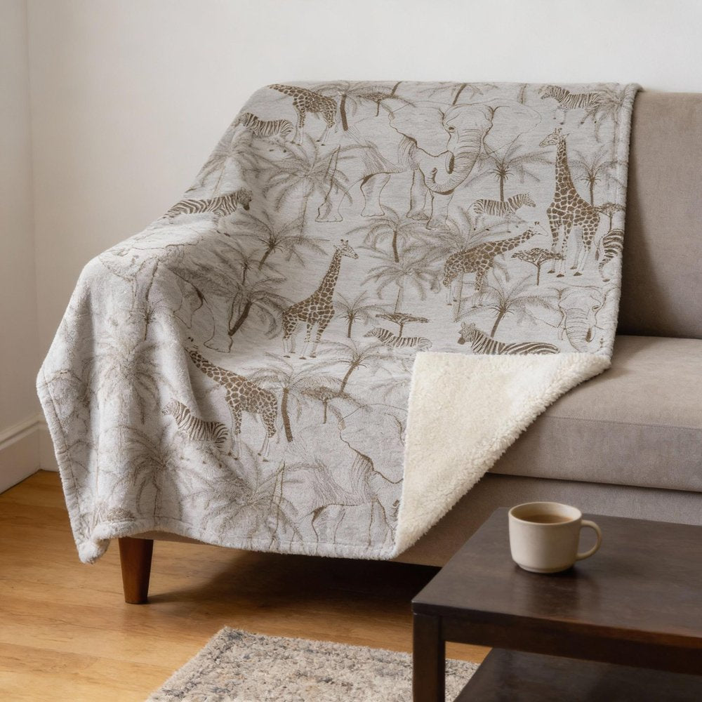 50" X 70" Gray And Taupe Microfiber Animal Print Plush Throw Blanket