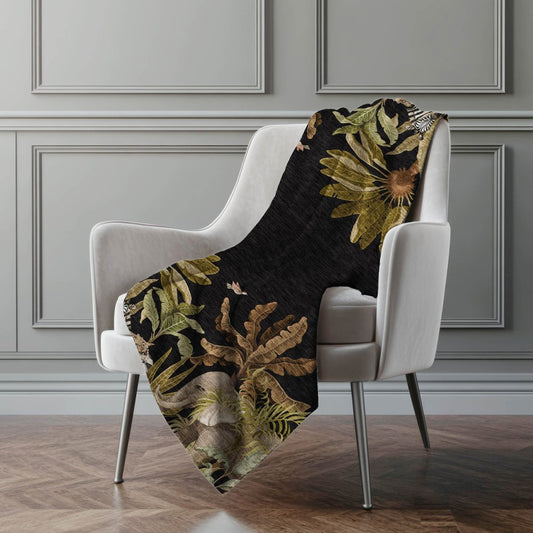 50" X 70" Midnight Olive Green And Ivory Animal Print Polyester Woven Plush Throw Blanket