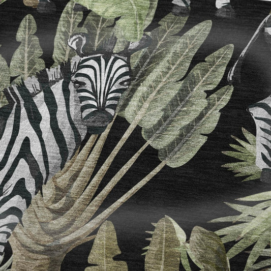 50" X 70" Midnight Ivory And Olive Green Animal Print Polyester Woven Plush Throw Blanket