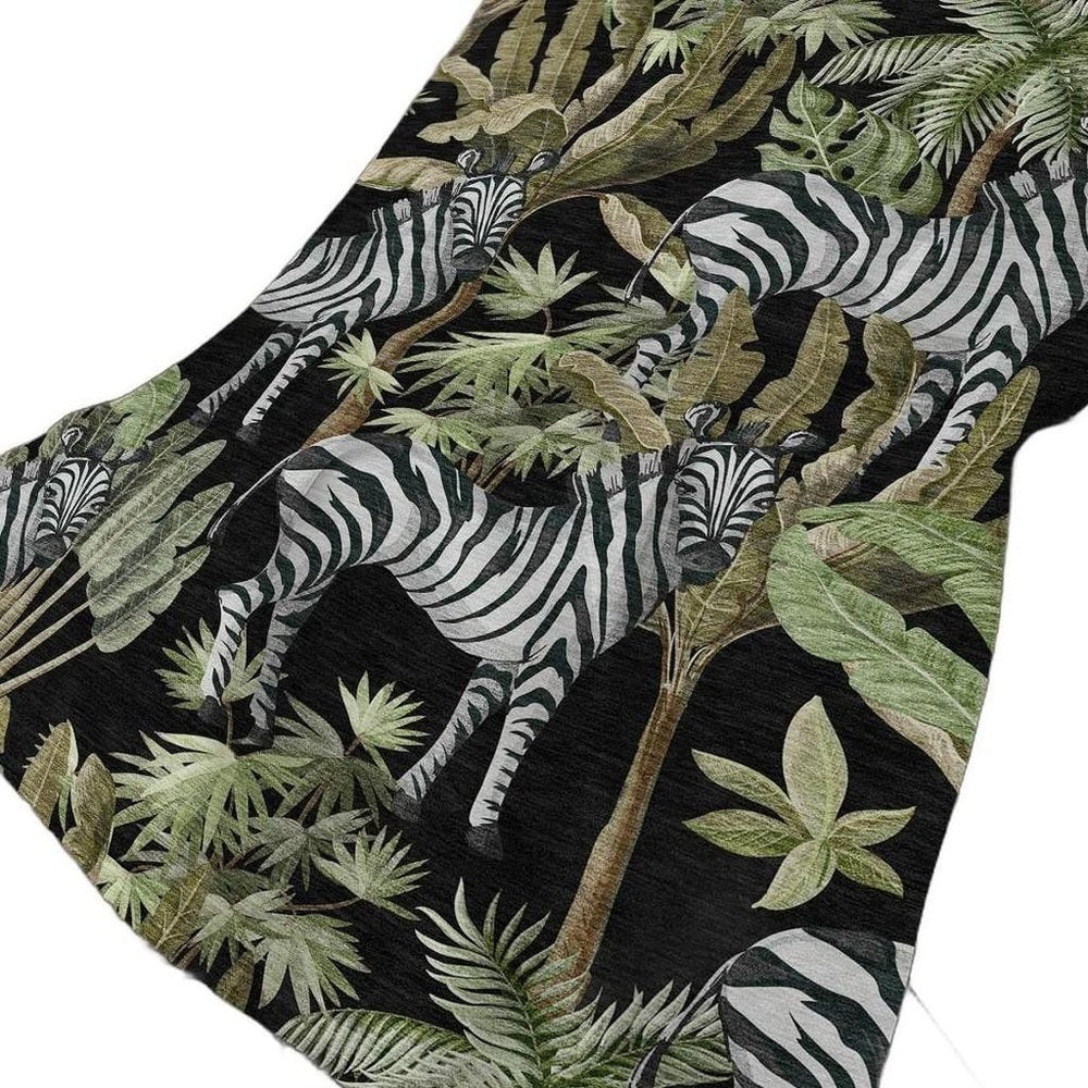 50" X 70" Midnight Ivory And Olive Green Animal Print Polyester Woven Plush Throw Blanket