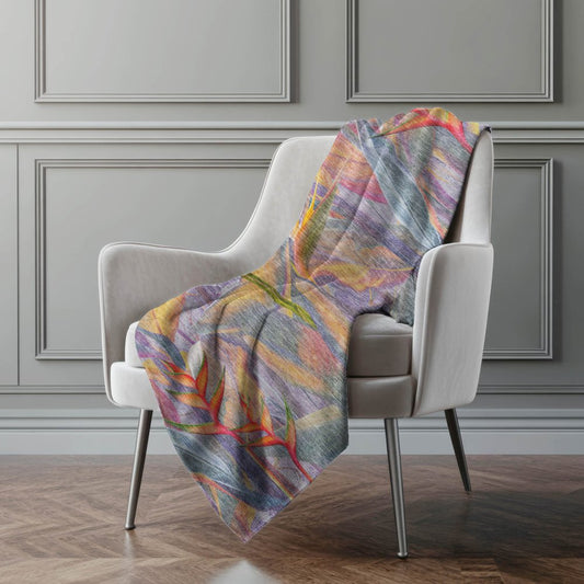 50" X 70" Peach Blue And Orange Animal Print Polyester Woven Plush Throw Blanket