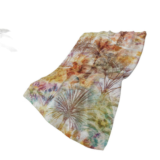 50" X 70" Ivory Peach And Blue Leaves Polyester Woven Plush Throw Blanket