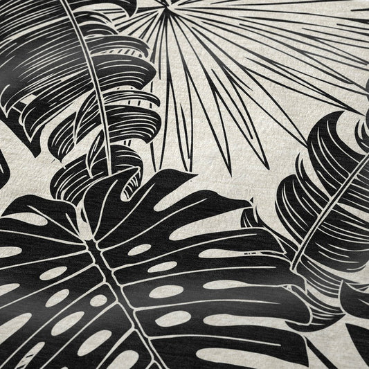 50" X 70" Midnight And Ivory Leaves Polyester Woven Plush Throw Blanket