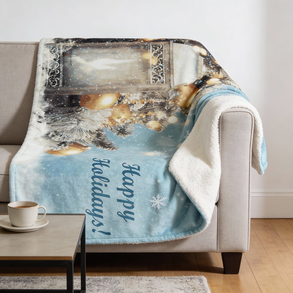 50" X 70" Blue Gold And Ivory Floral Microfiber Plush Throw Blanket