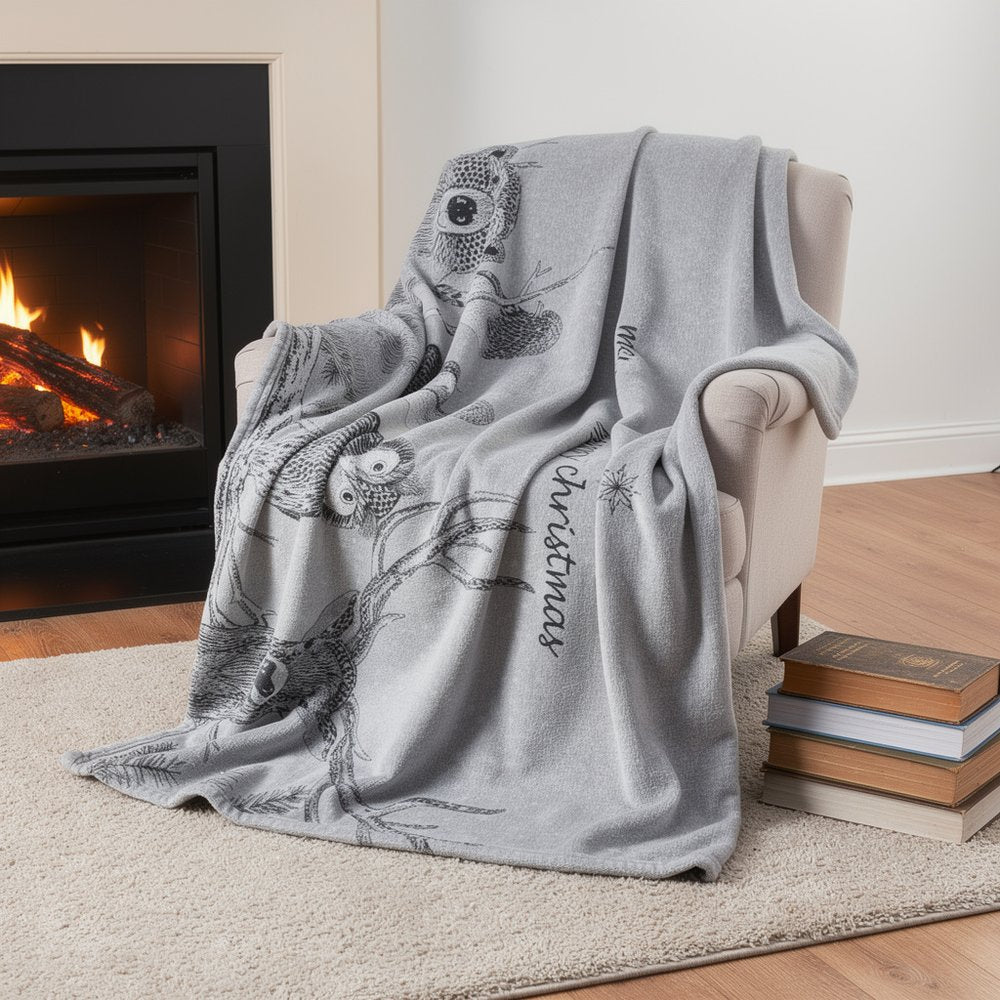 50" X 70" Gray Black And Ivory Animal Print Microfiber Plush Throw Blanket