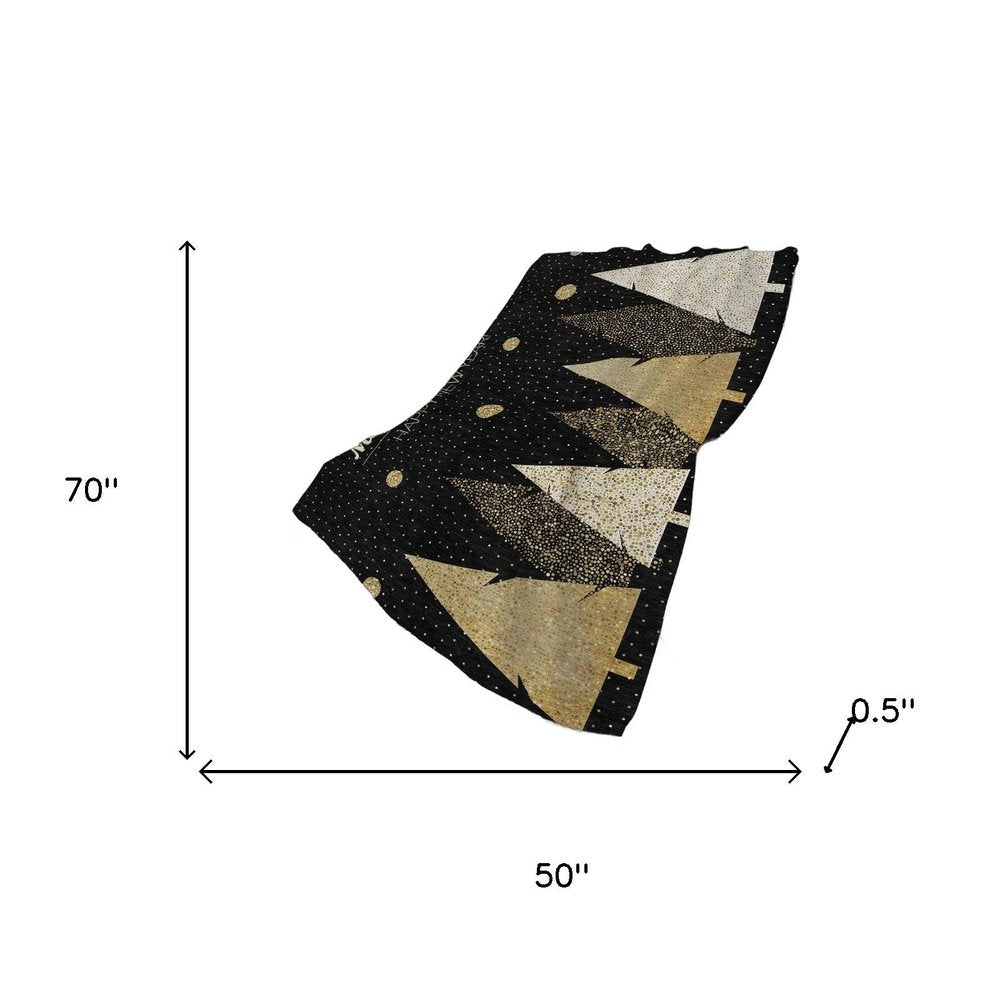 50" X 70" Midnight Gold And Ivory Polka Dots Polyester Woven Plush Throw Blanket