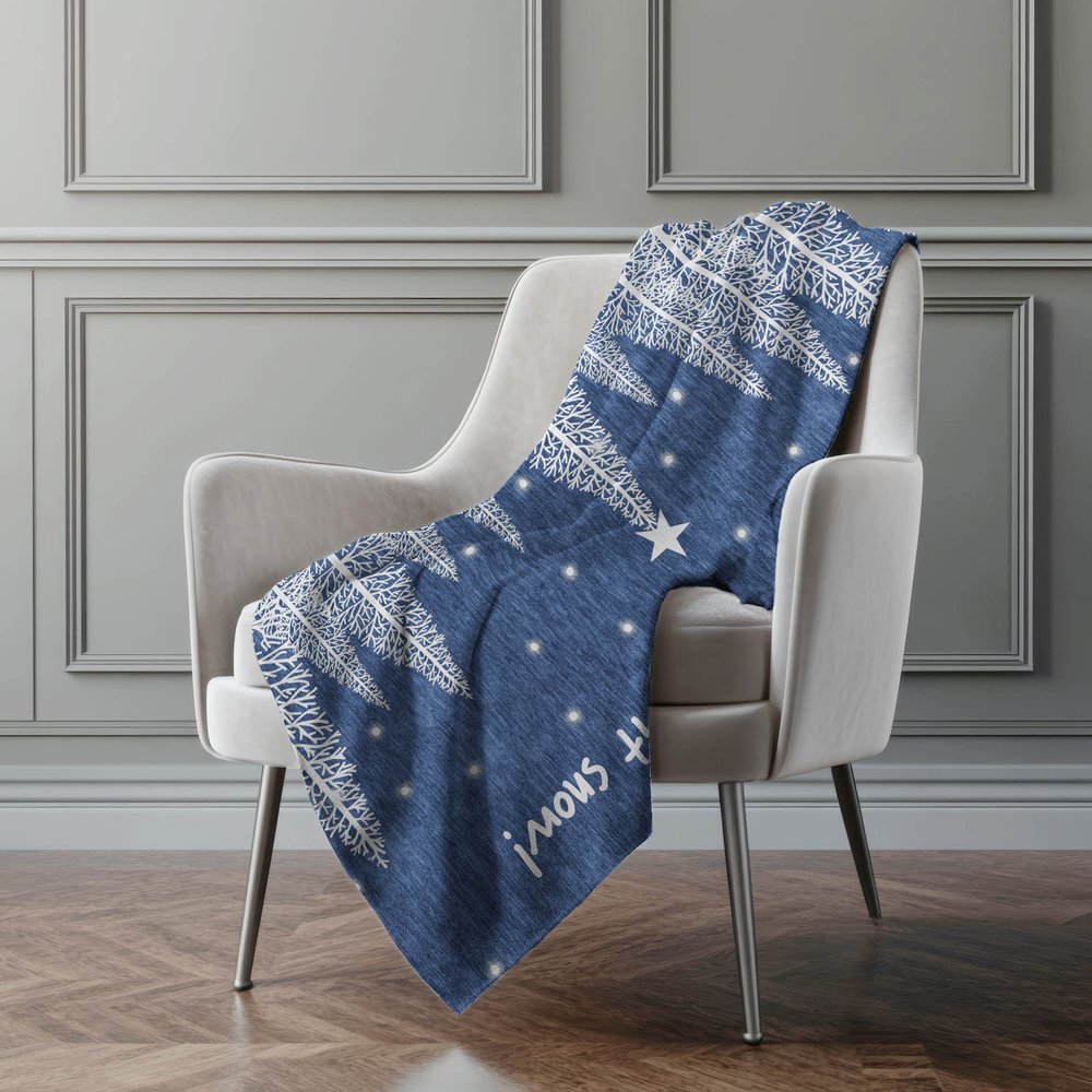50" X 70" Blue Ivory And Red Geometric Polyester Woven Plush Throw Blanket