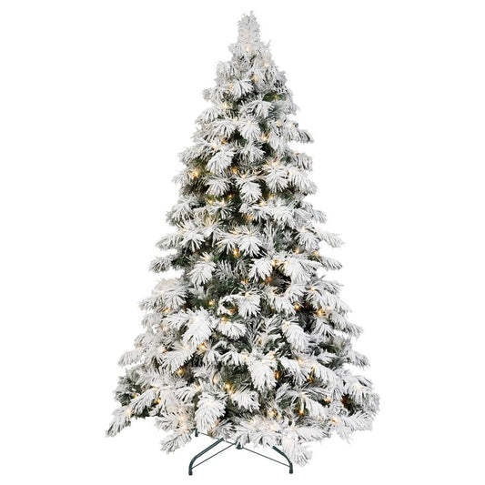 5' Green And White Pre Lit Full Flocked Pine Christmas Tree