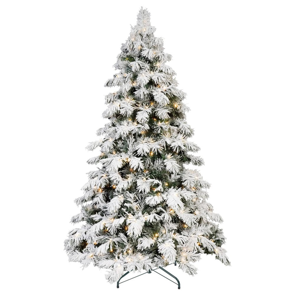 5' Green And White Pre Lit Full Flocked Pine Christmas Tree