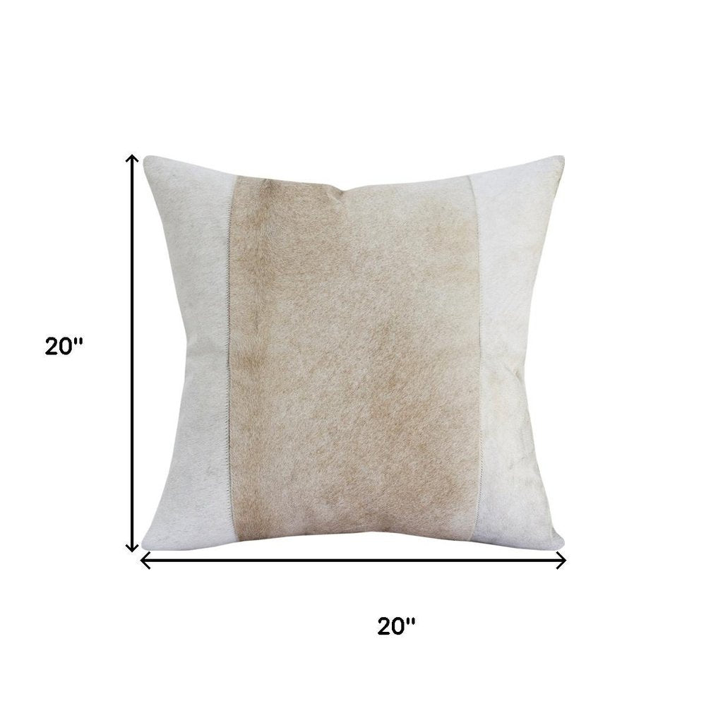 20" Ivory And Beige Striped Faux Leather Throw Pillow Cover