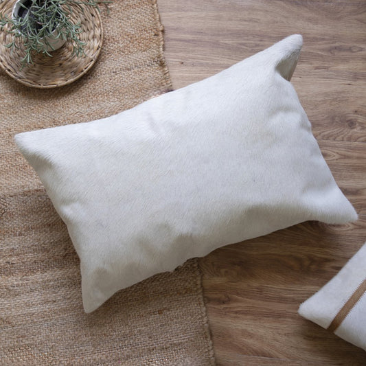 16" X 24" Ivory Lumbar Faux Leather Throw Pillow Cover