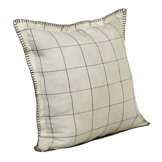20" Ivory And Black Check Linen Throw Pillow Cover