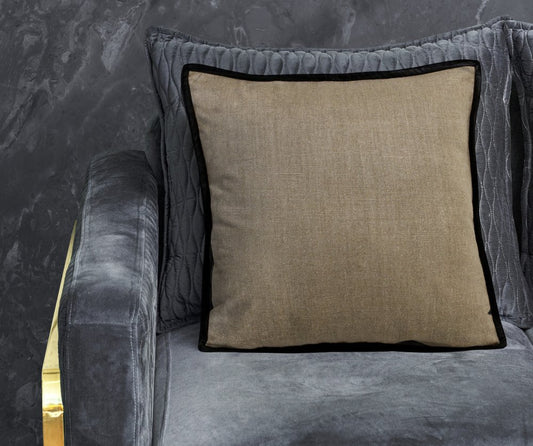 20" Tan And Black Linen Throw Pillow Cover