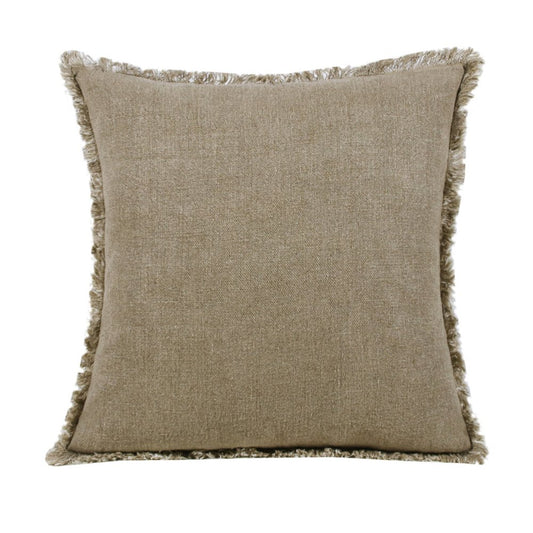 20" Brown And Beige Linen Throw Pillow Cover with Fringe