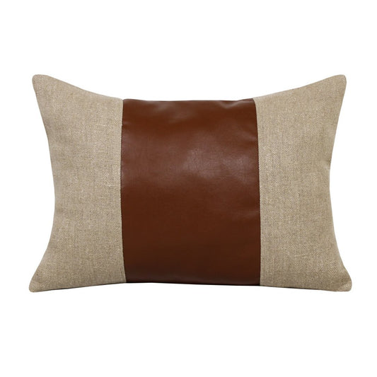 14" X 20" Tan And Brown Lumbar Striped Linen Throw Pillow Cover