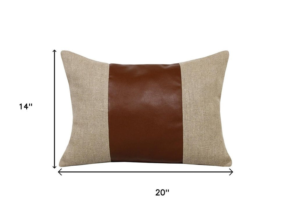 14" X 20" Tan And Brown Lumbar Striped Linen Throw Pillow Cover