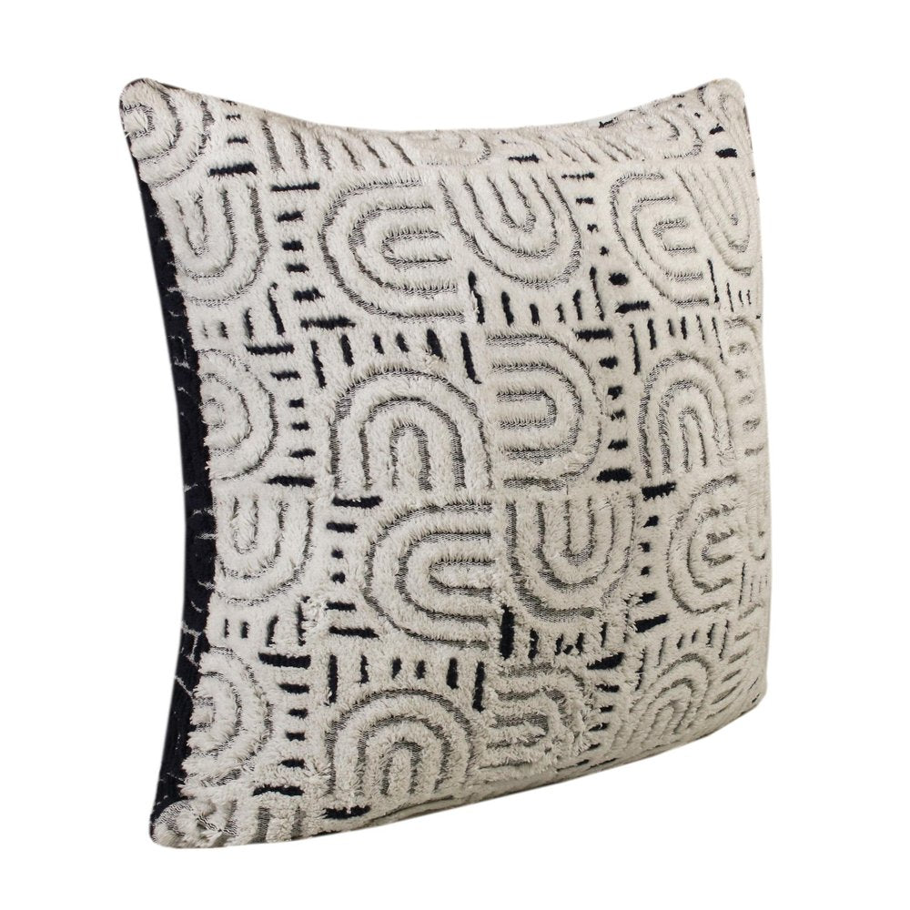 26" Blue And White Geometric Cotton Blend Throw Pillow Cover