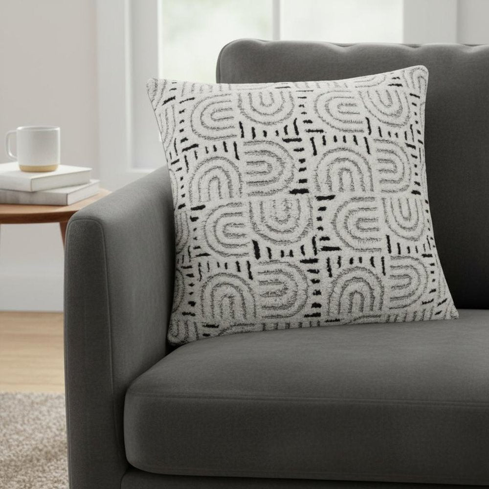 26" White And Blue Floor Geometric Cotton Blend Throw Pillow Cover
