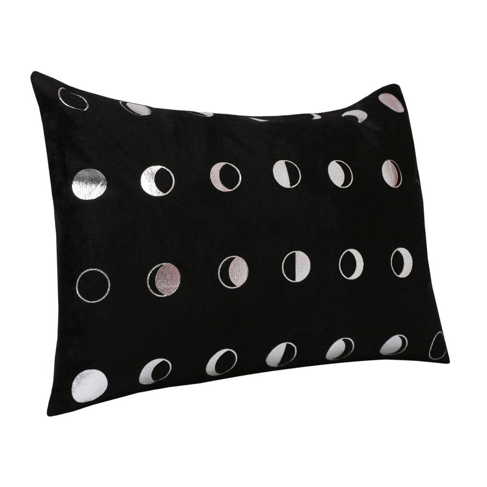 14" X 20" Black And Silver Lumbar Throw Pillow Cover