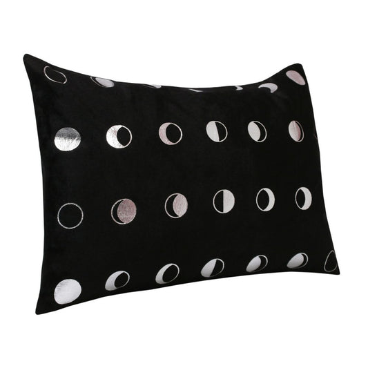 14" X 20" Black And Silver Lumbar Polka Dot Throw Pillow Cover
