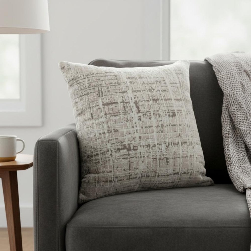 20" Gray And Beige Abstract Polyester Blend Throw Pillow Cover