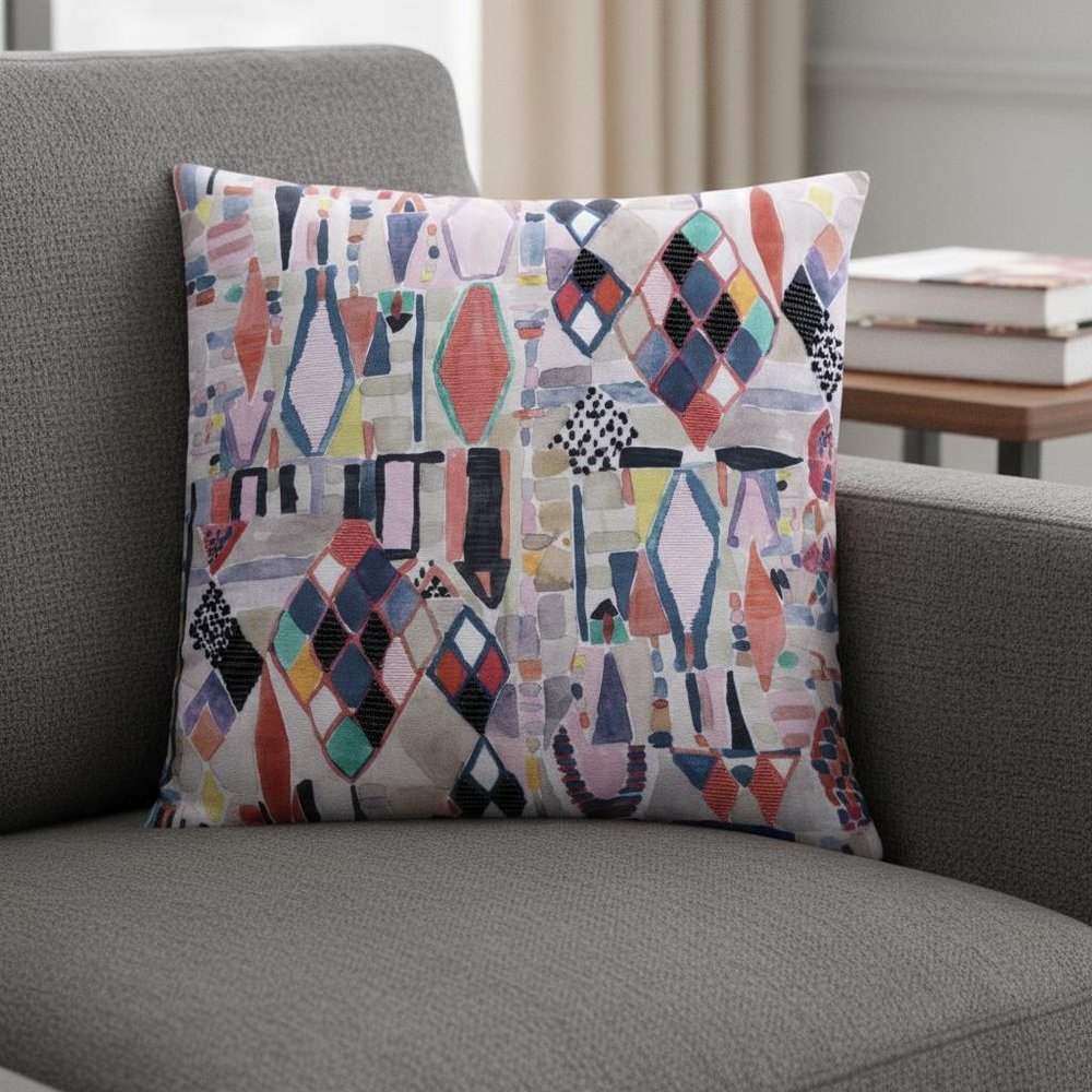 20" Gray Blue And Red Abstract Throw Pillow Cover