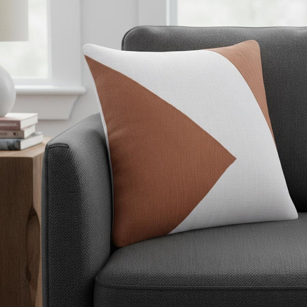 20" Brown And Ivory Abstract Cotton Throw Pillow Cover