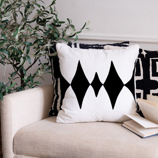 20" Onyx And White Diamond Cotton Blend Throw Pillow Cover
