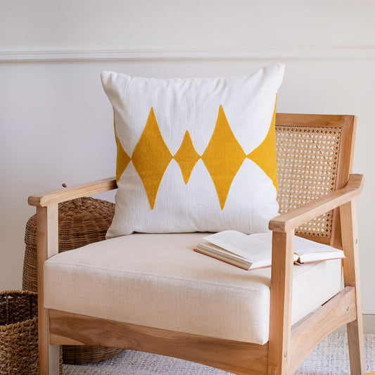 20" Ochre And White Diamond Cotton Blend Throw Pillow Cover