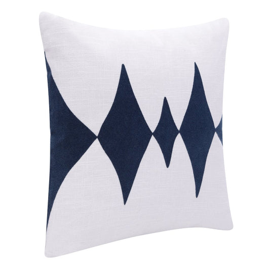 20" Blue And White Diamond Cotton Blend Throw Pillow Cover