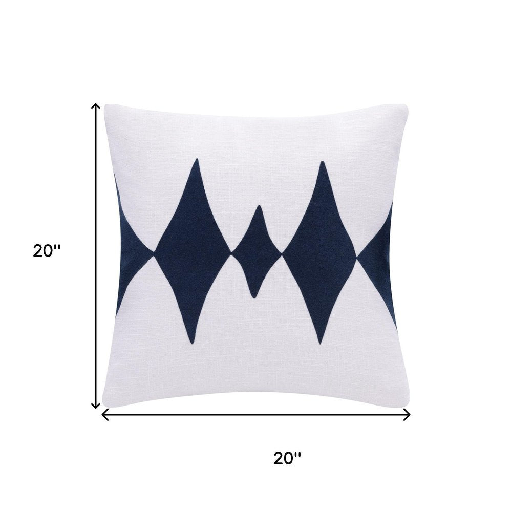 20" Blue And White Diamond Cotton Blend Throw Pillow Cover
