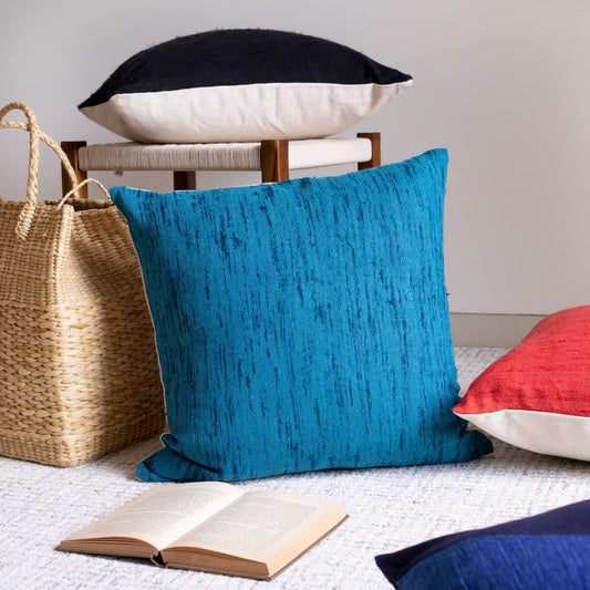 20" Blue Linen Blend Throw Pillow Cover