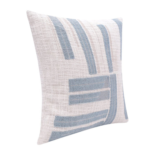 20" Blue And Ivory Striped Cotton Blend Throw Pillow Cover