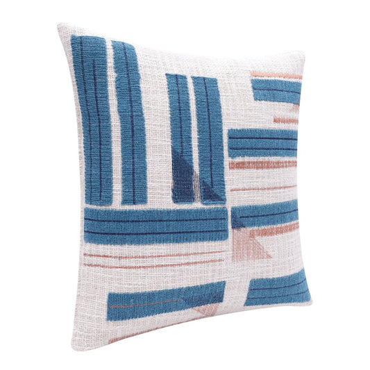 20" Teal And Ivory Striped Cotton Blend Throw Pillow Cover