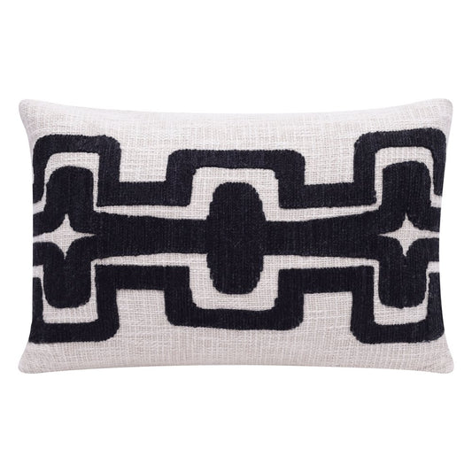 16" X 24" Black And Ivory Lumbar Geometric Cotton Blend Throw Pillow Cover