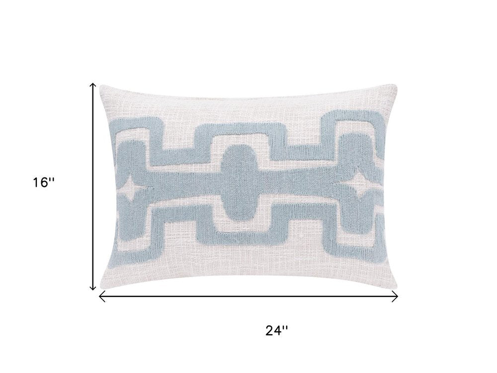 16" X 24" Blue And Ivory Lumbar Geometric Cotton Blend Throw Pillow Cover