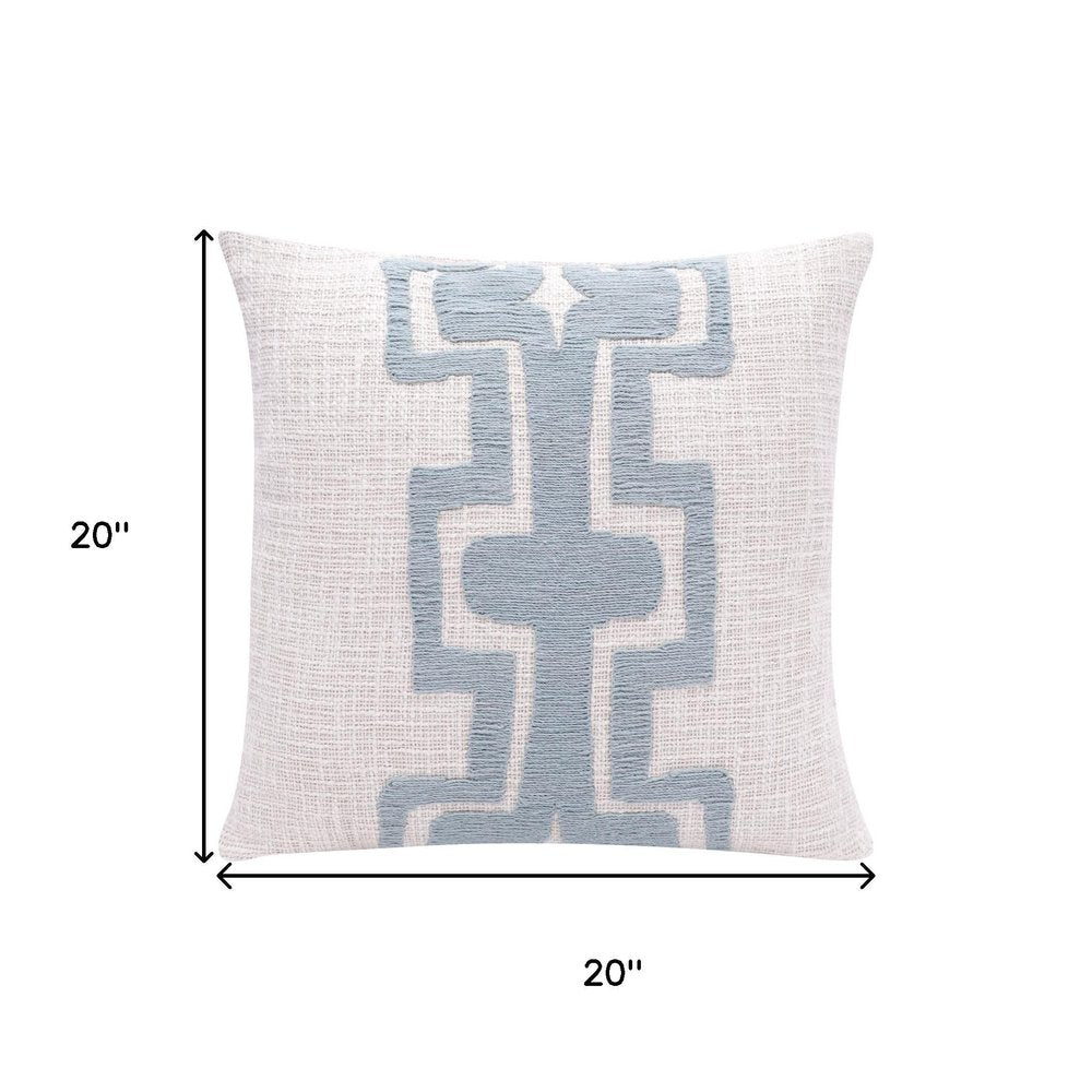 20" Blue And Ivory Geometric Cotton Blend Throw Pillow Cover