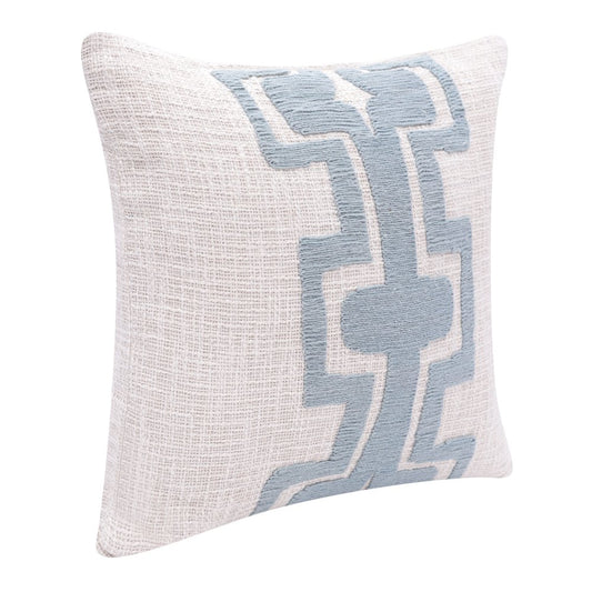 20" Blue And Ivory Geometric Cotton Blend Throw Pillow Cover