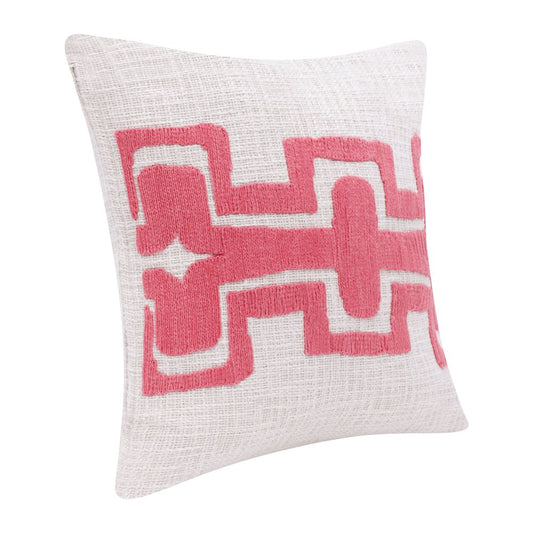 20" Coral And Ivory Geometric Cotton Blend Throw Pillow Cover