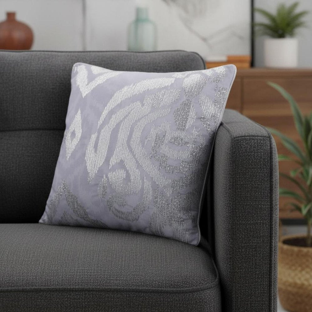 20" Silver And Gray Abstract Throw Pillow Cover