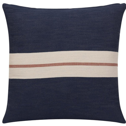 24" Blue And Ivory Striped Cotton Throw Pillow Cover
