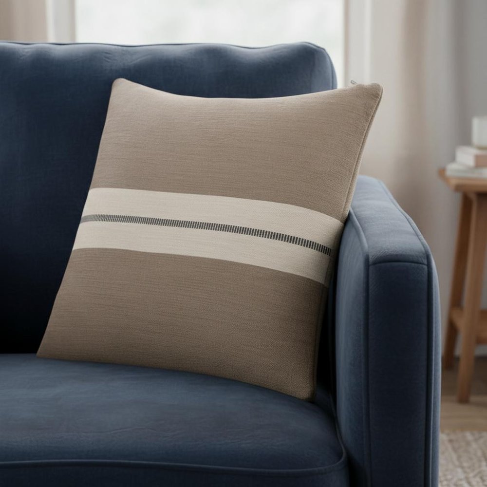 24" Brown And Ivory Striped Cotton Throw Pillow Cover
