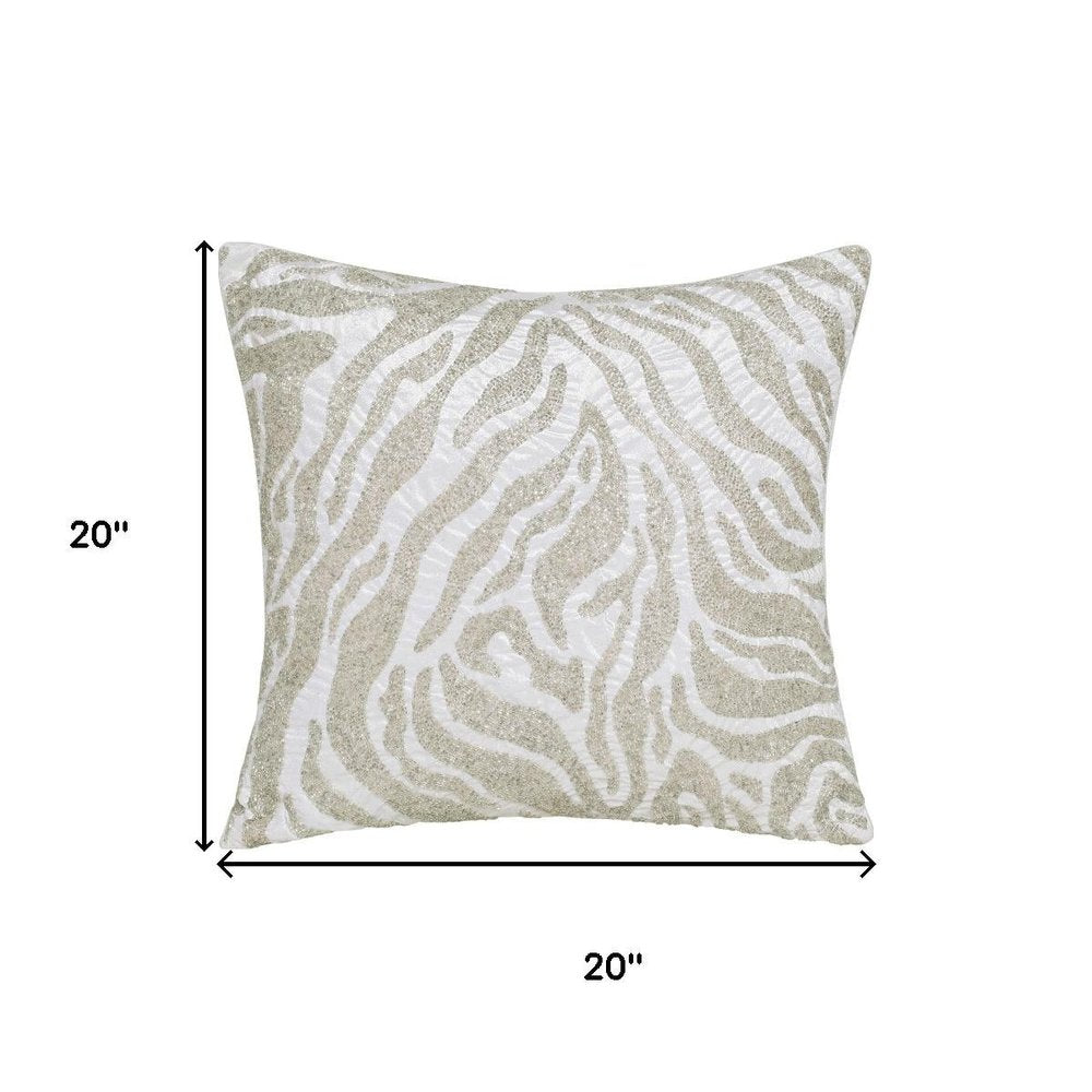 20" Ivory And Silver Geometric Throw Pillow Cover
